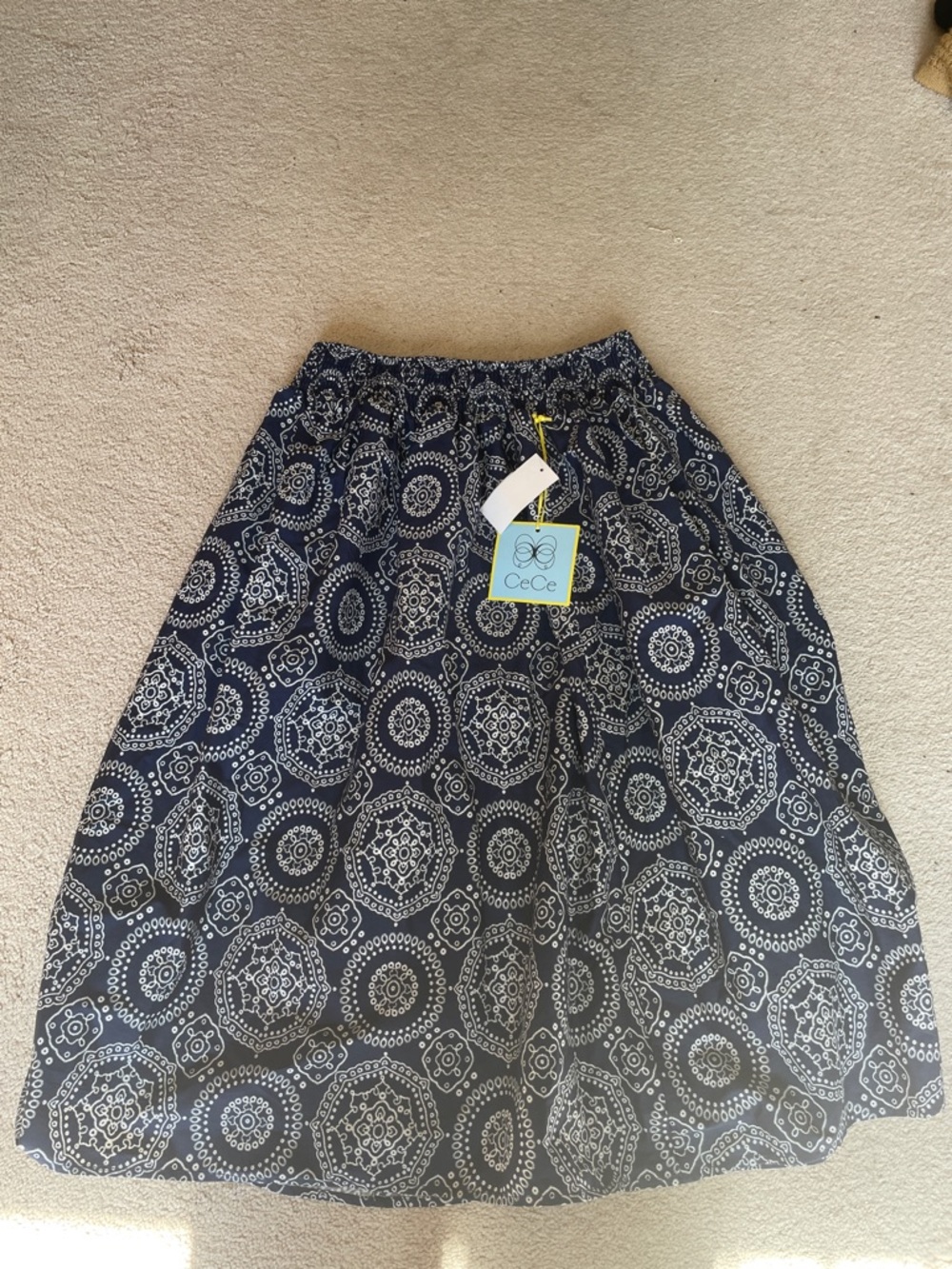 CeCe Navy with White Medallion Print A-Line Skirt
